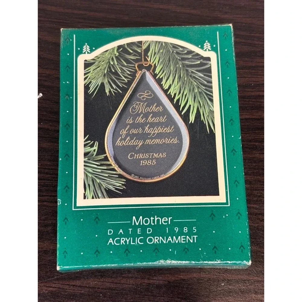 Hallmark Keepsake Ornament Mother 1985 Dated Acrylic Teardrop Gold Tone QX372-2